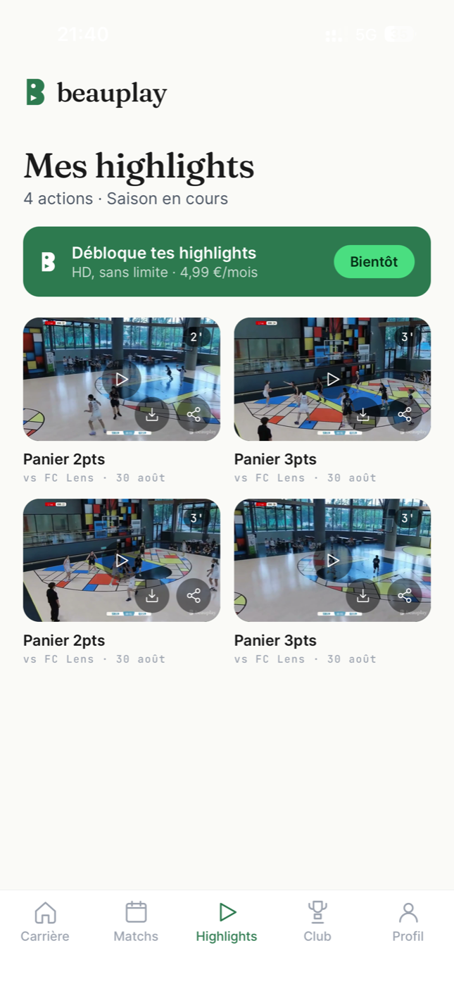 Application Beauplay — mes highlights